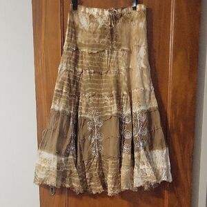 Metaphor Tan Floral Embroidered A-Line Skirt